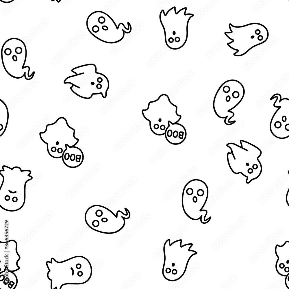 Ghost Spectre Funny Vector Seamless Pattern Thin Line Illustration