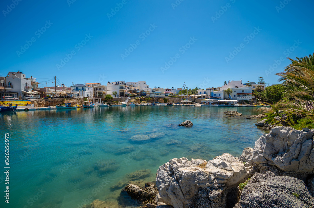 View of the port of the traditional seaside village of Sisi in Crete.