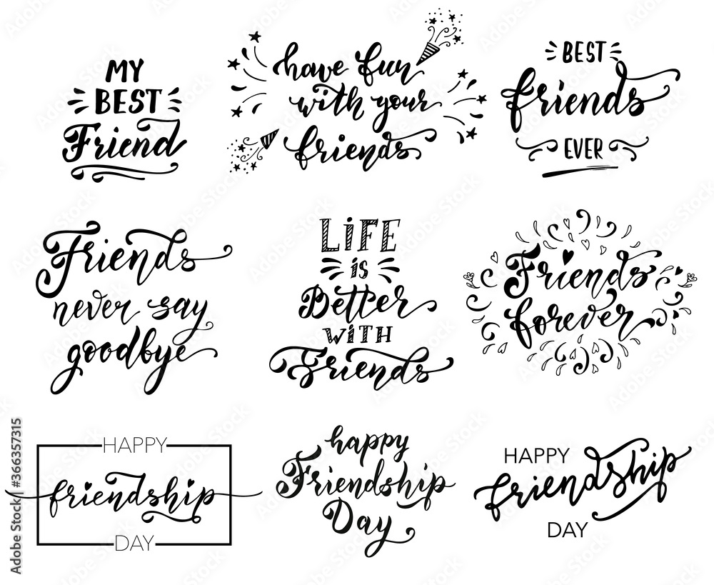 Friendship Happy Motivational Quote for T-shirt, Poster, Print, Merch Design Template. Happy Friends Forever Greeting Card Hand drawn Lettering.