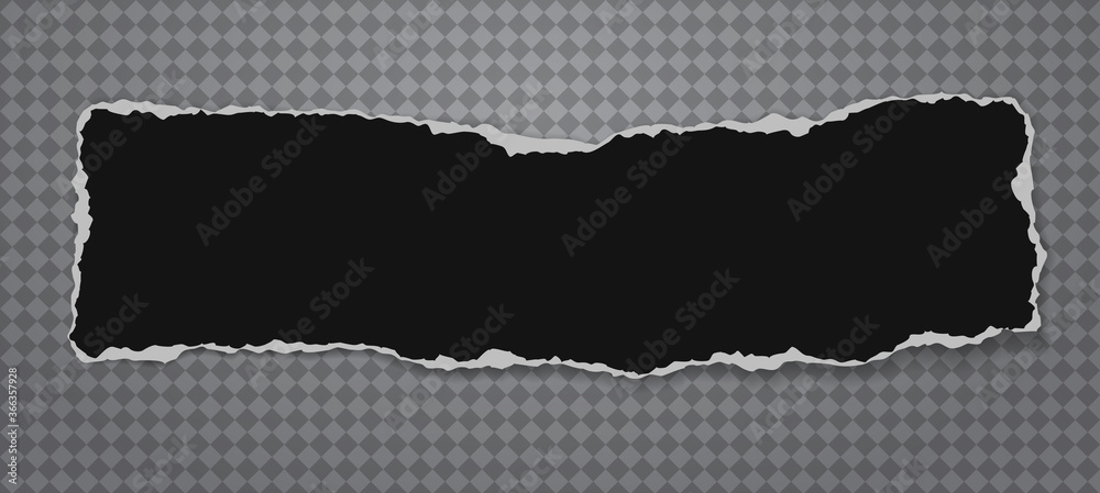Torn of black paper with soft shadow is on dark grey squared background for text. Vector illustration