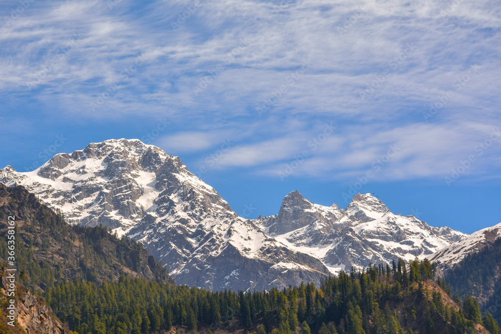 Himachal Pradesh mountain landscape with blue sky