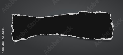 Torn of black paper with soft shadow is on dark grey background for text. Vector illustration