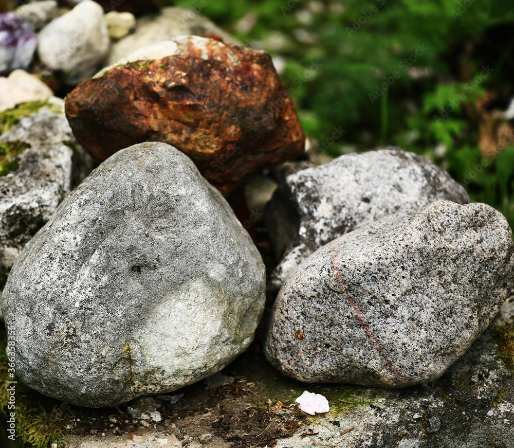 Stones. Close-up. Top view. Blurred background...