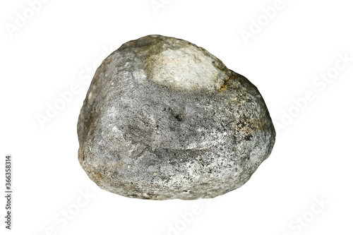 Gray stone isolated on white background. Close-up. Top view.
