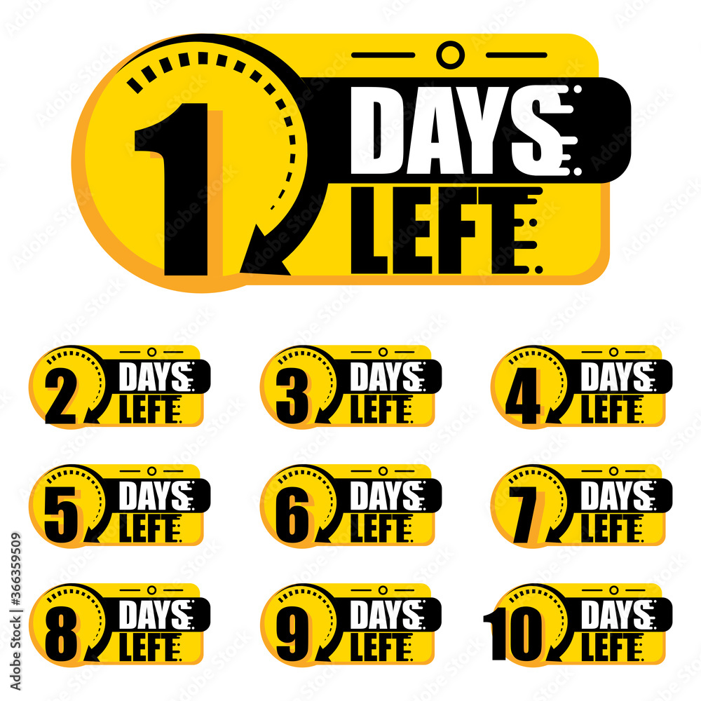Vettoriale Stock Countdown of days 1,2,3,4,5,6,7,8,9,10. The days left