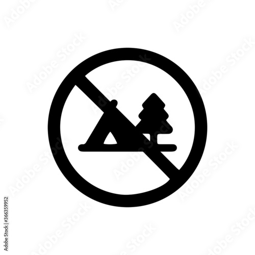 vector illusion icon of prohibited Camping with black circle on glyph icon
