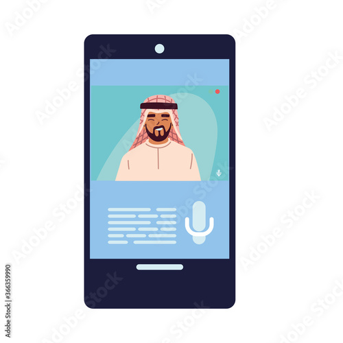 arabic man in smartphone in video chat vector design