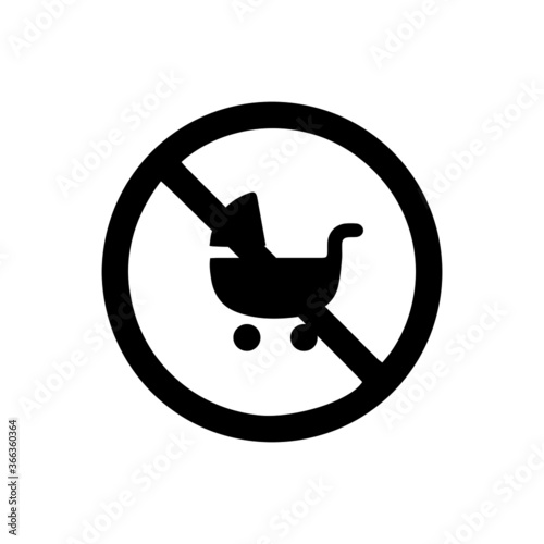vector illusion icon of prohibited Baby trolley with black circle on glyph icon