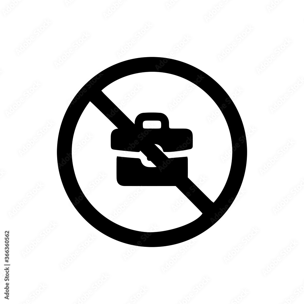 vector illusion icon of prohibited Briefcase with black circle on glyph icon