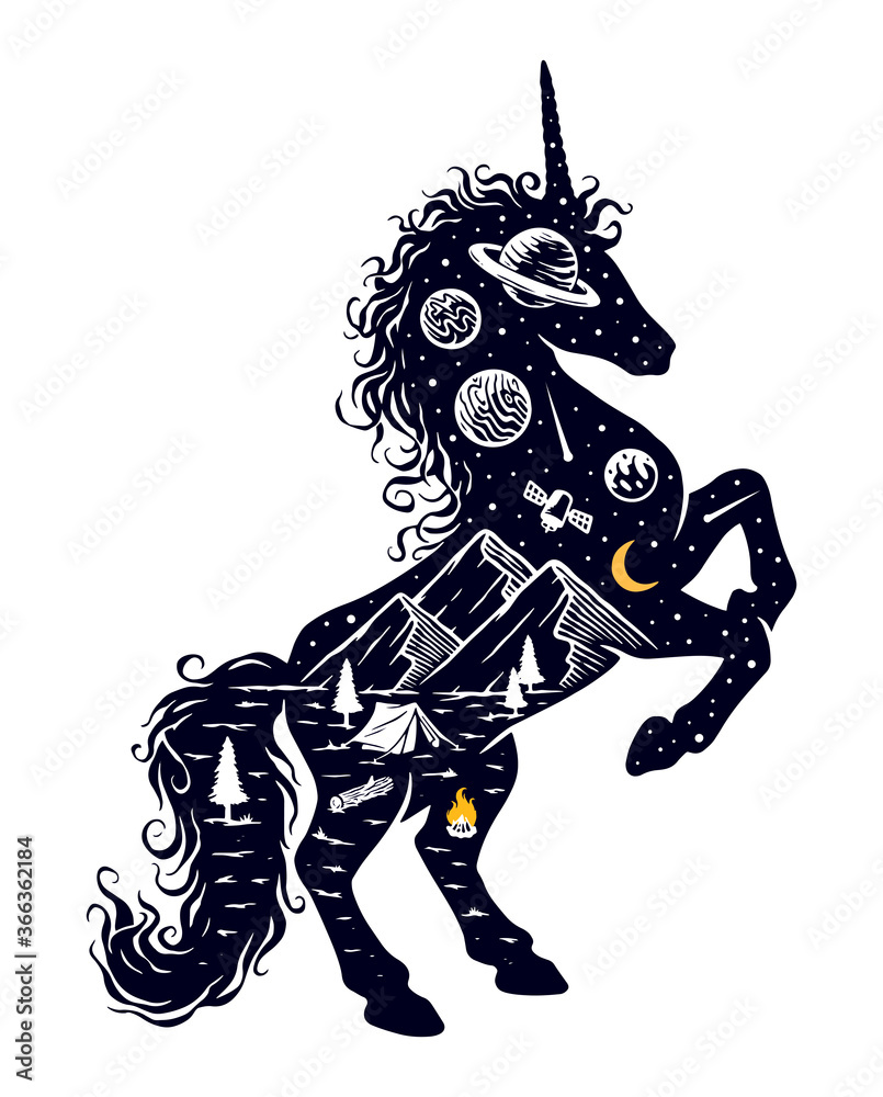 Fototapeta premium Unicorns and the universe vector illustration