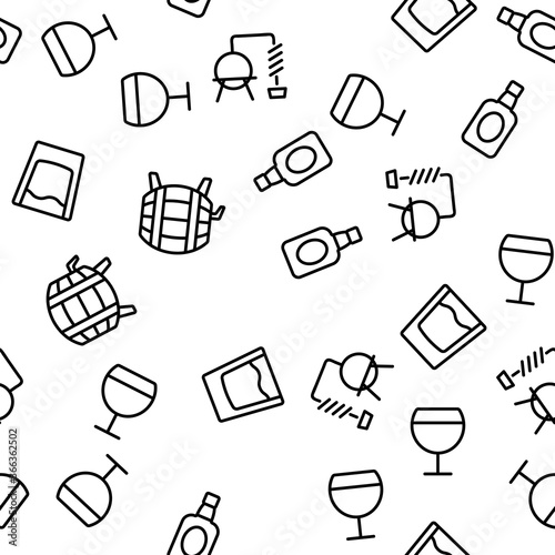 Whisky Alcoholic Drink Vector Seamless Pattern Thin Line Illustration