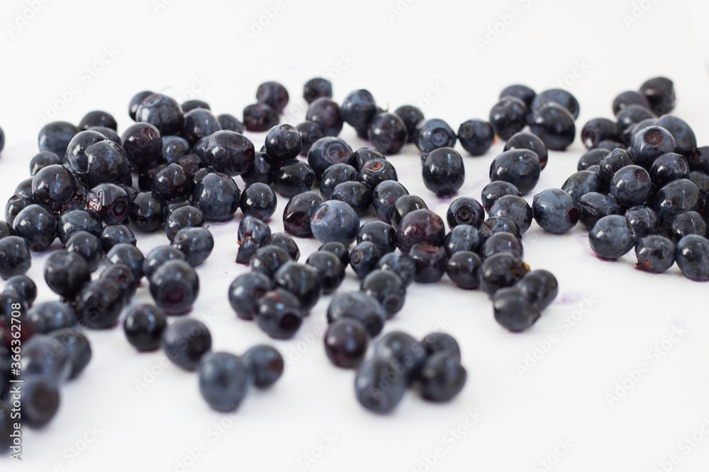 blueberries scattered on a plate on a white background blueberries scattered on a plate on a white background