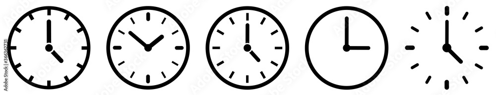 Clock icon set. Time clock icons collection. Line clocks symbol isolated on white background - stock vector.