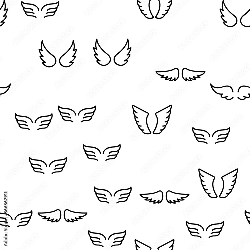 Naklejka premium Angel Wings Flying Vector Seamless Pattern Thin Line Illustration