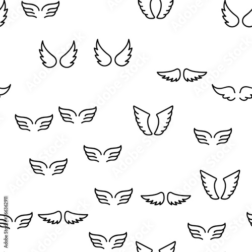 Angel Wings Flying Vector Seamless Pattern Thin Line Illustration