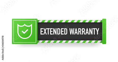 Extended warranty green sticker sign. Striped frame. Banner isolated on white background. Vector.