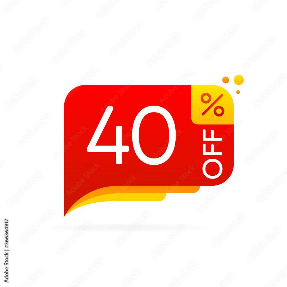40 percent off discount nameplate on a white background in flat design. Business, shop, producte sale. Vector. 40 percent off discount nameplate on a white background in flat design. Business, shop, producte sale. Vector.