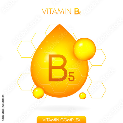 Vitamin B5 realistic icon. Pill capsule in the form of a drop isolated on white background. Vector.