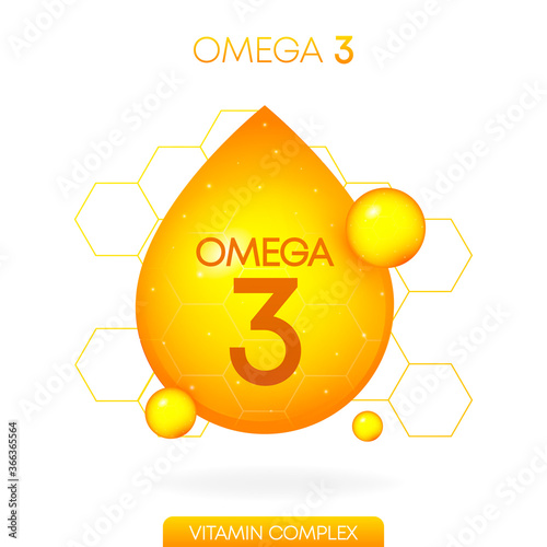 Vitamin omega 3 realistic icon. Pill capsule in the form of a drop isolated on white background. Vector.
