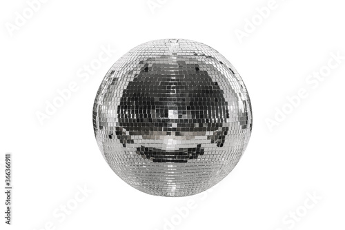 Disco ball isolated on a white background. A spherical object with a mirror surface. Mirror ball. Concept of a night club party, club life.