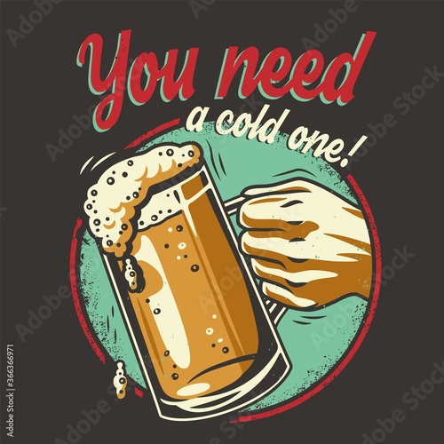 T-shirt colored print with beer mug with foam