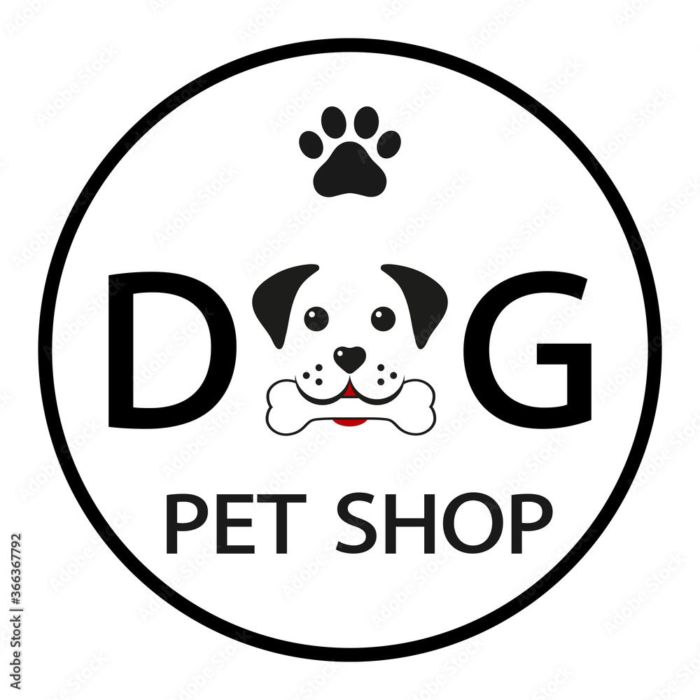 pet shop emblem for animals dog muzzle with bone and lettering in circle pet shop emblem for animals dog muzzle with bone and lettering in circle
