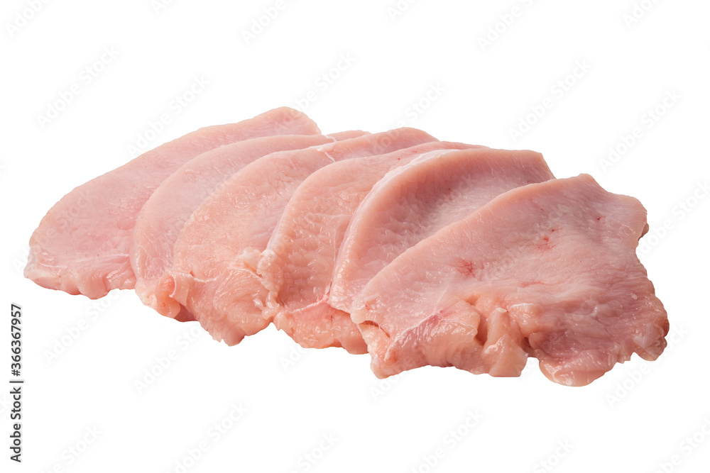 Raw turkey meat, fillet isolated on white background