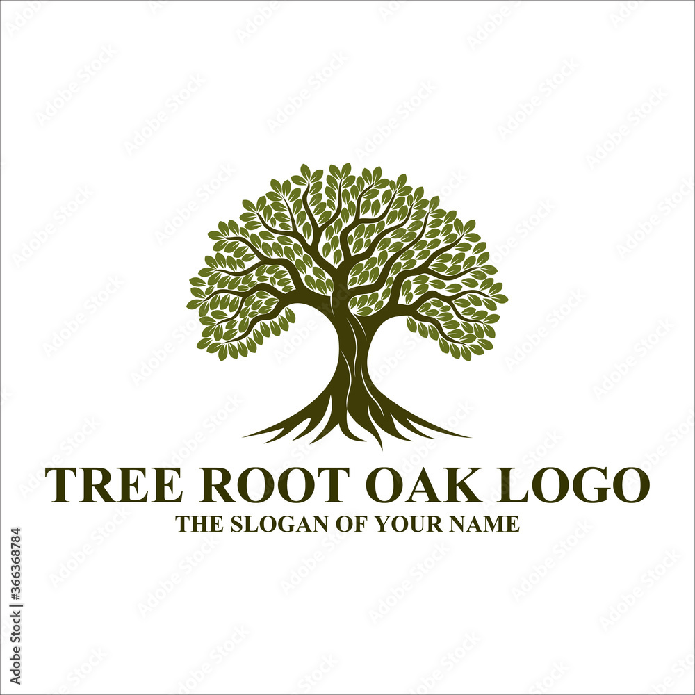 Naklejka premium Root Of The Tree logo illustration. Vector silhouette of a tree, Abstract vibrant tree logo design, root vector - Tree of life logo design inspiration isolated on white background,