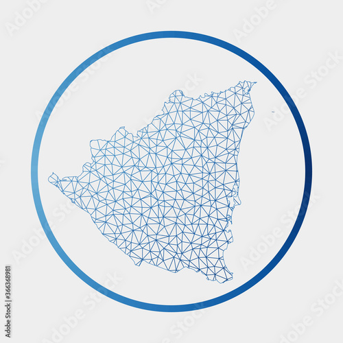 Nicaragua icon. Network map of the country. Round Nicaragua sign with gradient ring. Technology, internet, network, telecommunication concept. Vector illustration.