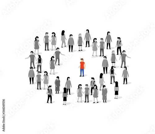 Unique person in crowd vector concept. People group unique person team leader winner alone