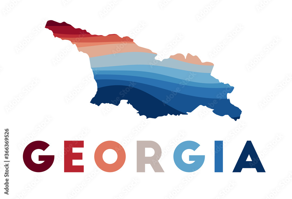 Georgia map. Map of the country with beautiful geometric waves in red blue colors. Vivid Georgia shape. Vector illustration.