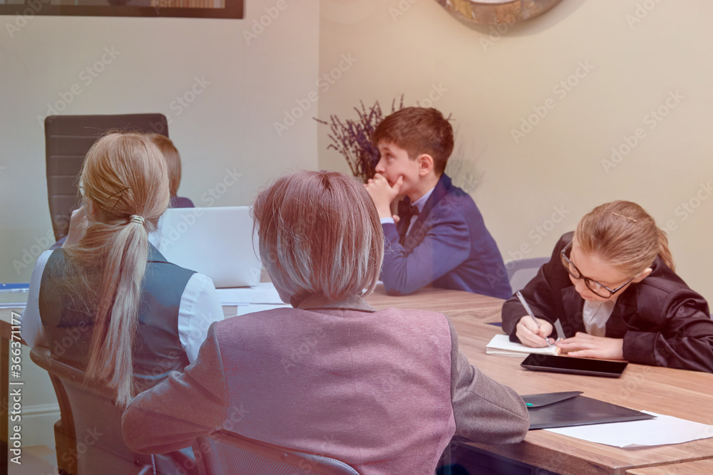 Fototapeta premium Early morning planning business people conference concept. Sun glare.