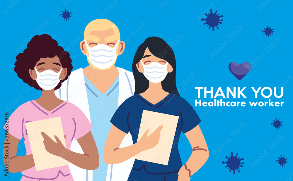 man and women doctors with masks and thank you healthcare worker vector design man and women doctors with masks and thank you healthcare worker vector design