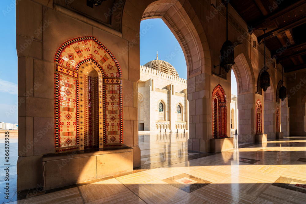 MUSCAT, OMAN - NOV 22, 2018: Sultan Qaboos Grand Mosque. Grand mosque In Muscat. The Muscat mosque is the main active mosque of Muscat, Sultanate of Oman