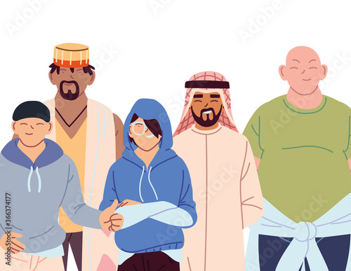 Cultural diversity men cartoons vector design