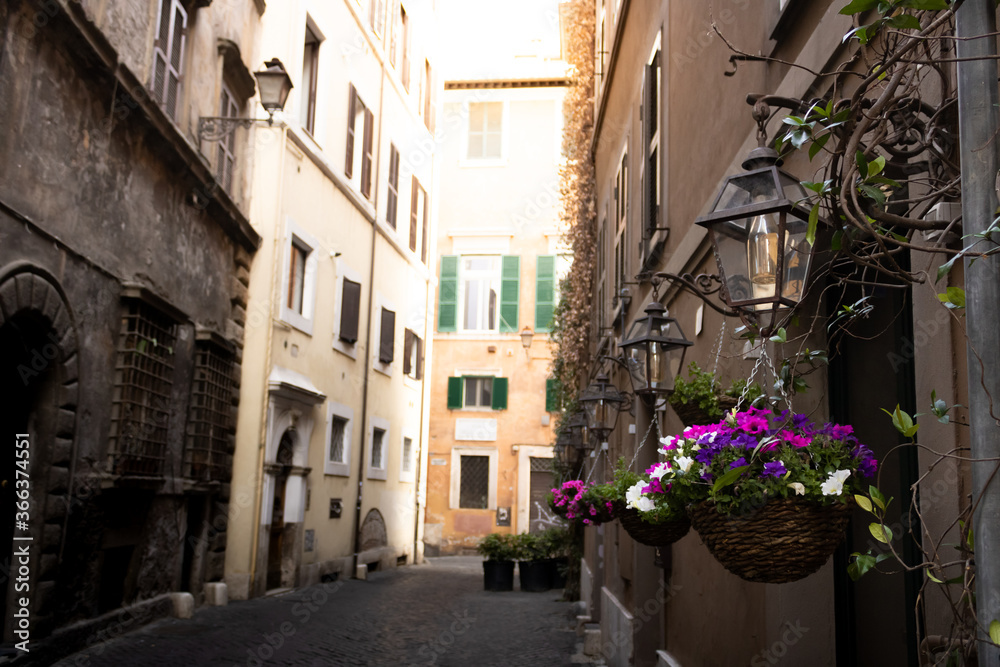 Flowered streets of Rome in summer