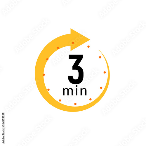3 minutes clock quick number icon. 3min time circle icon