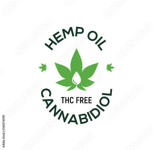 CBD Hemp Oil logo. THC Free medical hemp cannabis oil icon
