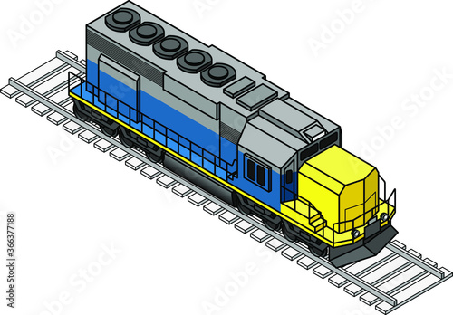 A blue and yellow diesel rail train engine / locomotive.