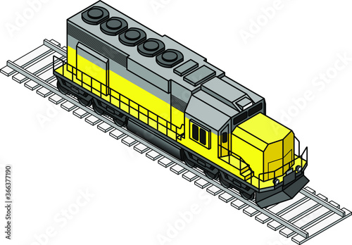 A  yellow diesel rail train engine / locomotive.