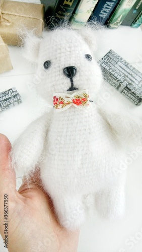 Knitted soft toy white bear