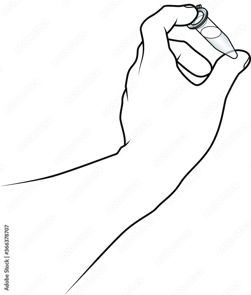 A hand holding a DNA testing / pathology PCR tube between forefinger and thumb.