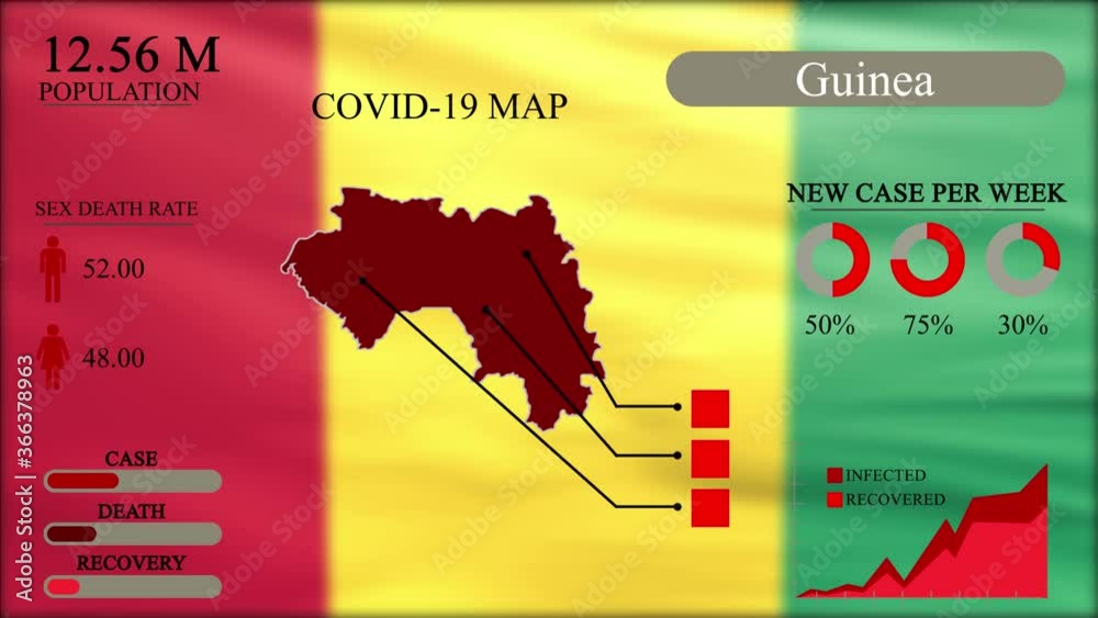 Coronavirus or COVID19 pandemic in infographic design of Guinea