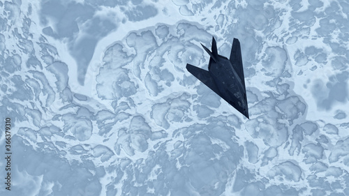 Stealth Fighter Jet Aircraft High Altitude Above Frozen Glacier Snowy Frozen Tundra 3d illustration 3d render