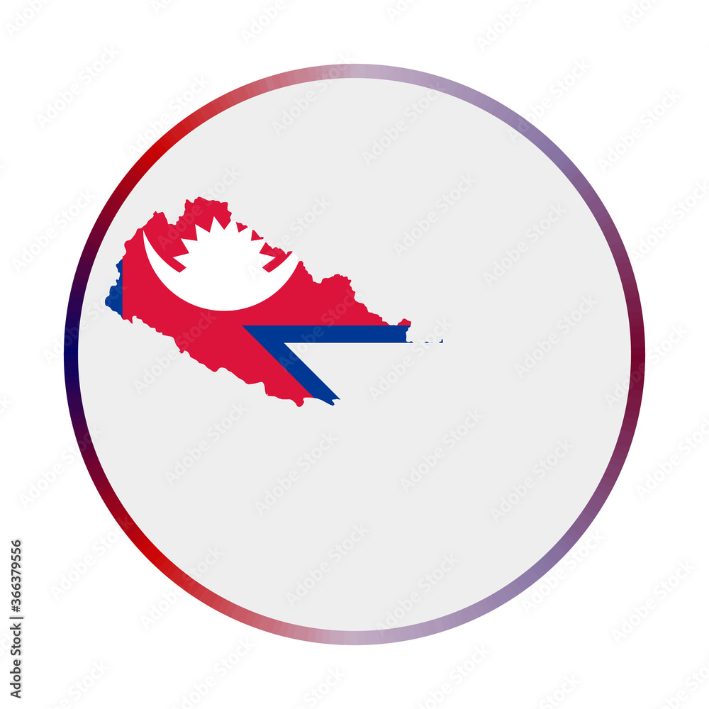 Nepal icon. Shape of the country with Nepal flag. Round sign with flag colors gradient ring. Awesome vector illustration. Nepal icon. Shape of the country with Nepal flag. Round sign with flag colors gradient ring. Awesome vector illustration.