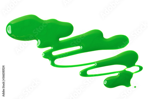 Green paint, a sample of cosmetics nail polish isolated on a white background