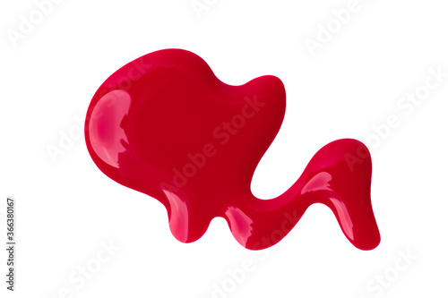 Red paint, a sample of cosmetics nail polish isolated on a white background