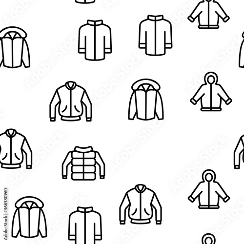 Jacket Fashion Clothes Vector Seamless Pattern Thin Line Illustration