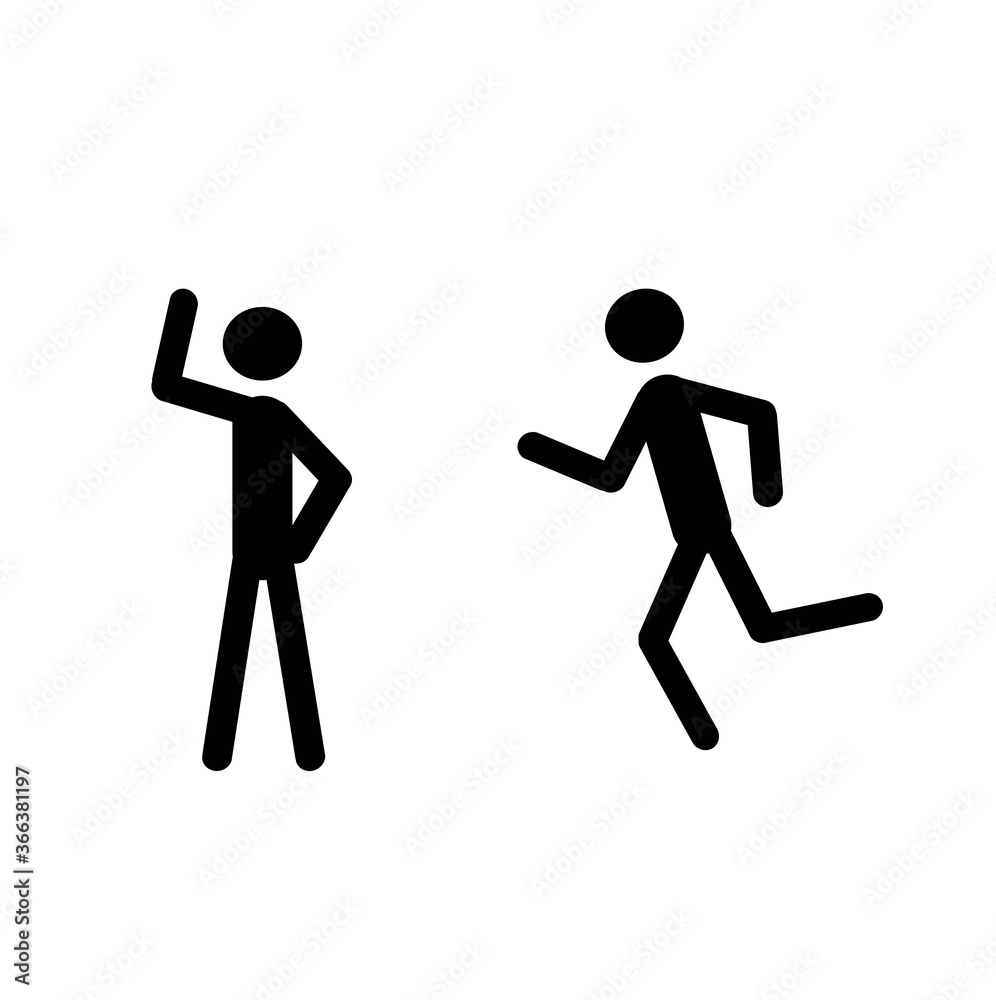Stick man is standing, running. Silhouette. Icon of a human figure. Stick man is standing, running. Silhouette. Icon of a human figure.