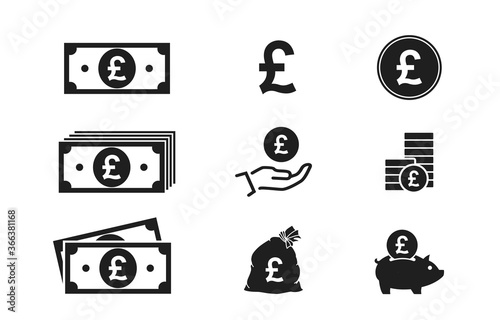 british pound banknotes, coins money icons. financial infographic elements and symbols for web design